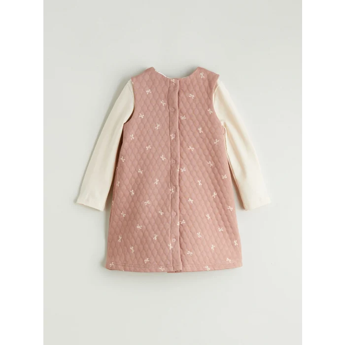 LCW baby Pembe Fiyonk Baskılı Kız Bebek Elbise ve Tişört