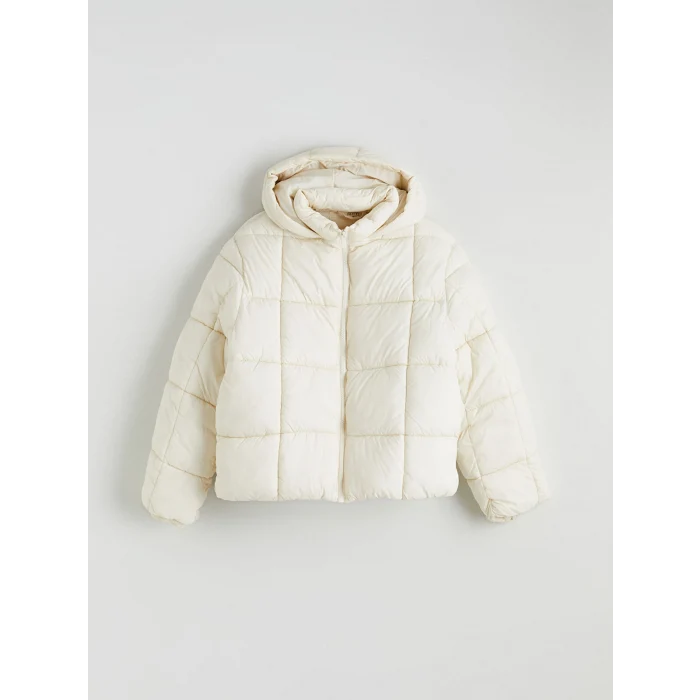 LCW Kids Ekru Kapüşonlu Kız Çocuk Şişme Mont