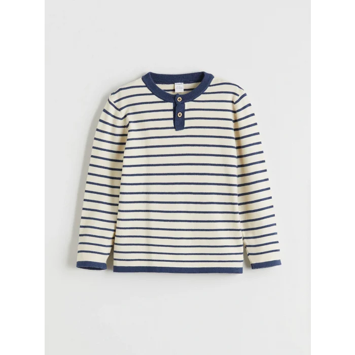 LCW Kids Lacivert Bisiklet Yaka Uzun Kollu Erkek Çocuk Triko Kazak