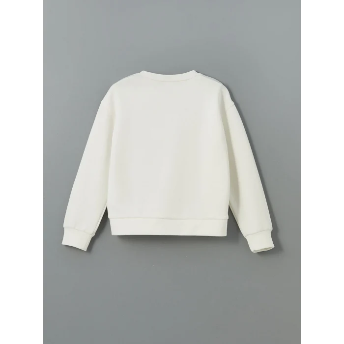 LCW Kids Ekru Bisiklet Yaka Kız Çocuk Sweatshirt ve Tayt