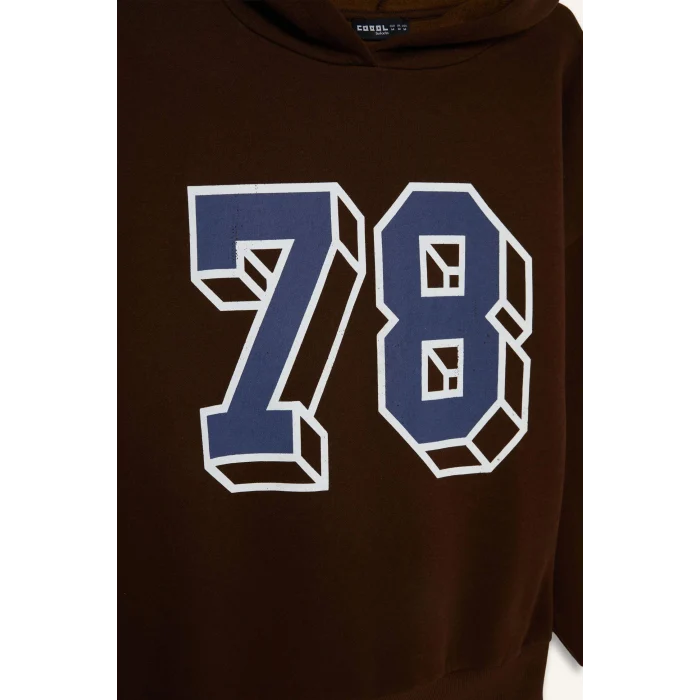 Defacto G0965AXBN191 Kahve Coool Overshirt Fit Kapüşonlu Baskılı Sweatshirt