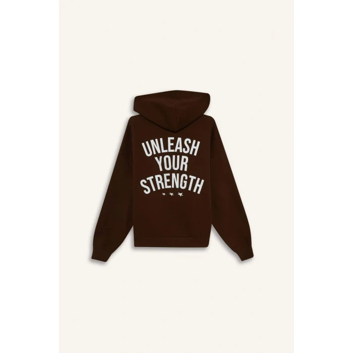 Defacto G0965AXBN191 Kahve Coool Overshirt Fit Kapüşonlu Baskılı Sweatshirt