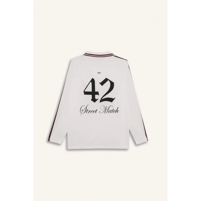 Defacto F8751AXWT32 Beyaz Coool Oversize Geniş Kalıp Polo Yaka Uzun Kollu Tişört