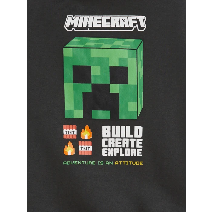 LCW Kids Antrasit Kapüşonlu Minecraft Baskılı Erkek Çocuk Fermuarlı Sweatshirt