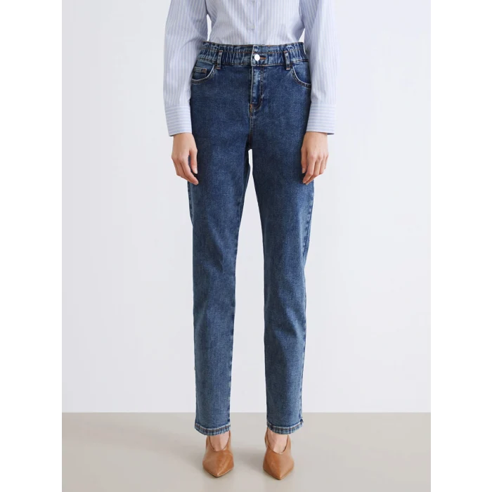 LCWAIKIKI Classic İndigo Beli Lastikli Slim Mom Kadın Jean Pantolon
