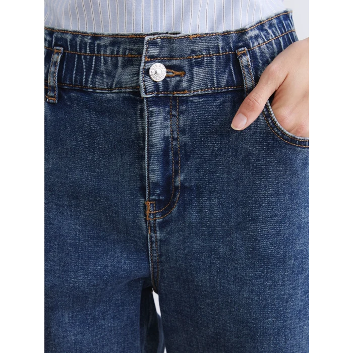 LCWAIKIKI Classic İndigo Beli Lastikli Slim Mom Kadın Jean Pantolon