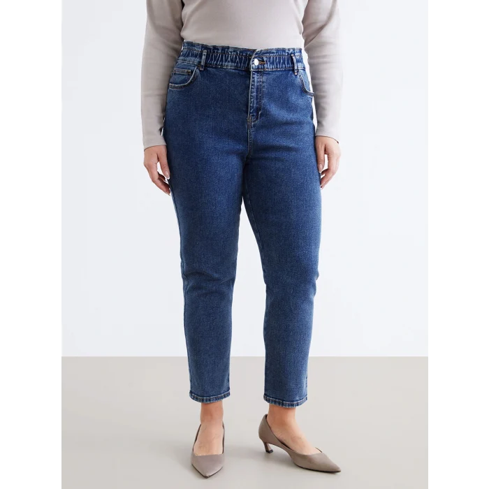 LCWAIKIKI Classic İndigo Beli Lastikli Slim Mom Kadın Jean Pantolon