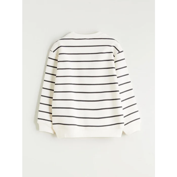LCW Kids Ekru Bisiklet Yaka Çizgili Erkek Çocuk Sweatshirt