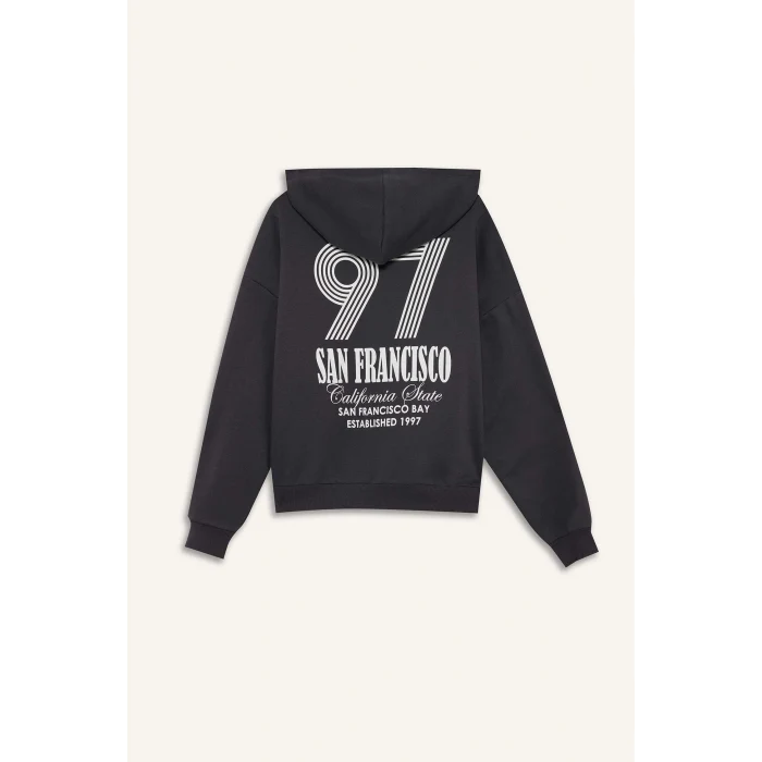 Defacto G0180AXAR104 Antrasit Coool Overshirt Fit Kapüşonlu Baskılı Kalın Sweatshirt