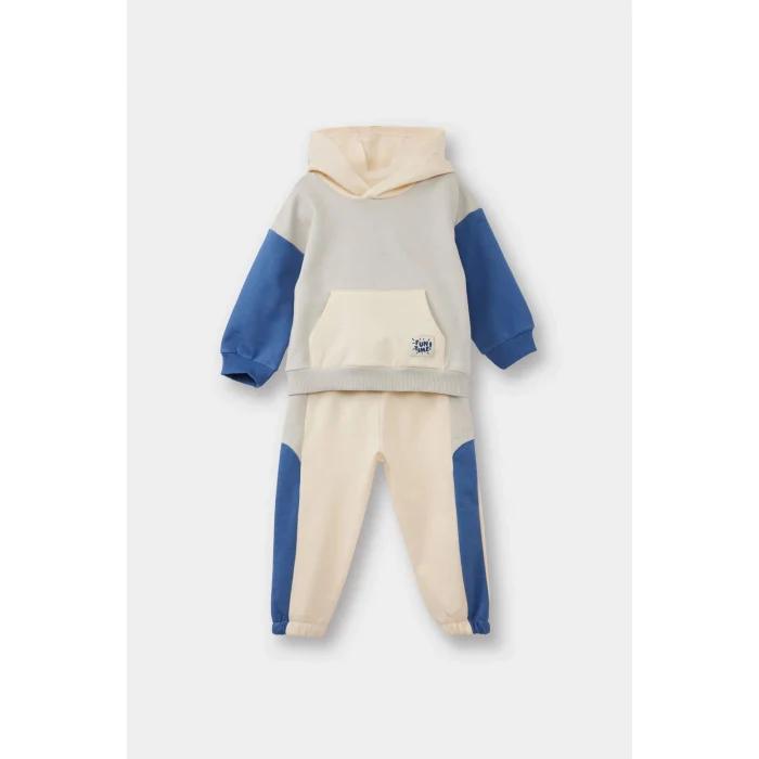 Defacto F9452A5ER134 Ekru Erkek Bebek 2li Takım Kapüşonlu Sweatshirt Eşofman Altı