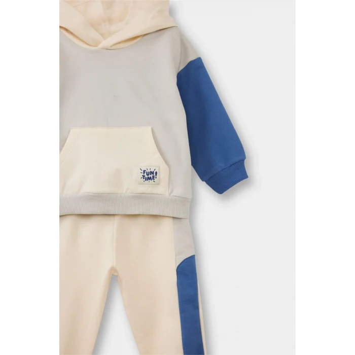 Defacto F9452A5ER134 Ekru Erkek Bebek 2li Takım Kapüşonlu Sweatshirt Eşofman Altı
