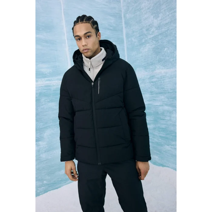 Defacto E9491AXBK81 Siyah Defactofit Su İtici Rüzgar Geçirmez Regular Fit Kapüşonlu Fermuarlı Cepli Kışlık Mont