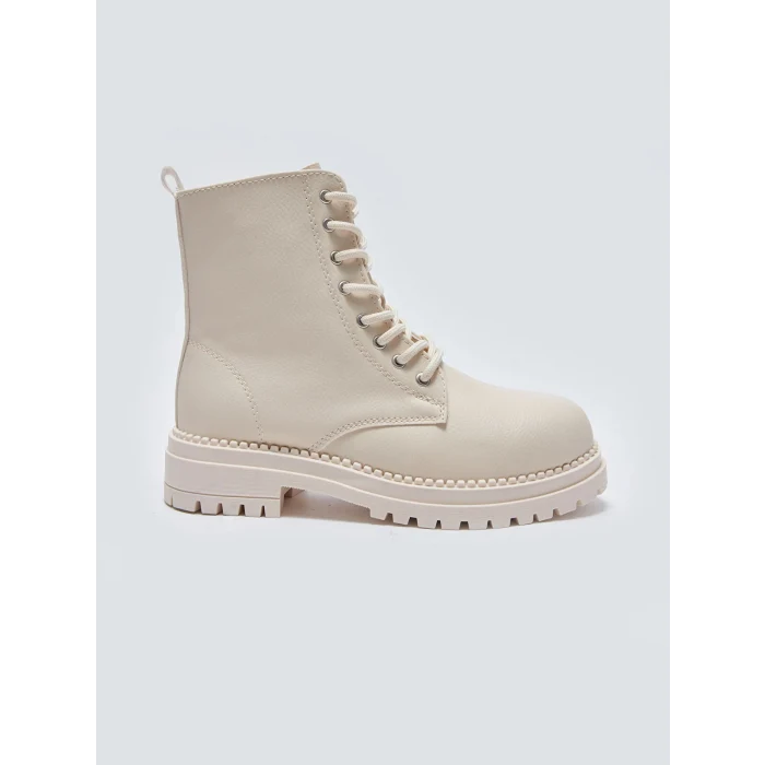 LCW STEPS Beyaz Deri Görünümlü Kadın Bot