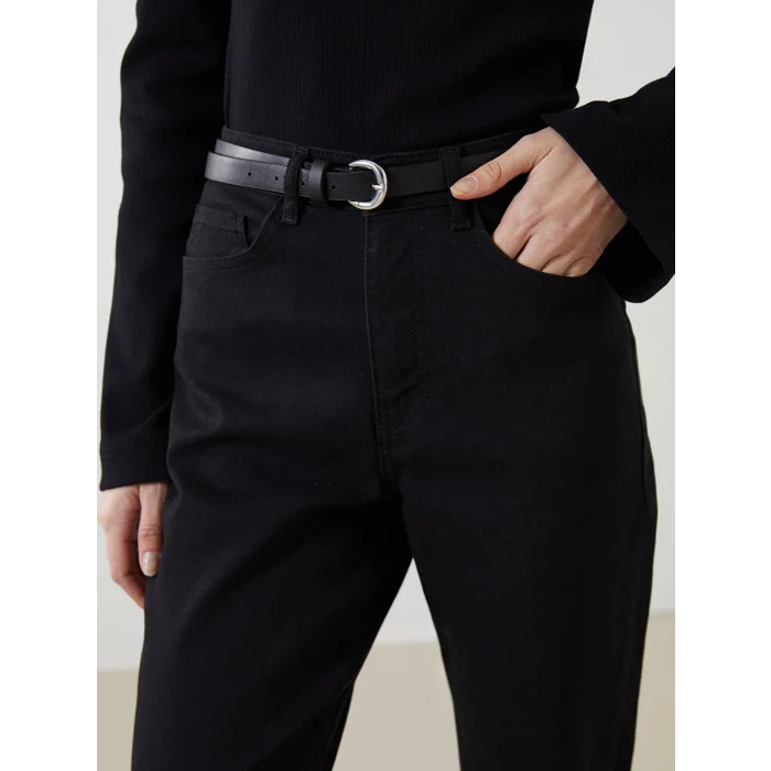 LCW Jeans Siyah Beli Kemerli Mom Fit Kadın Jean Pantolon