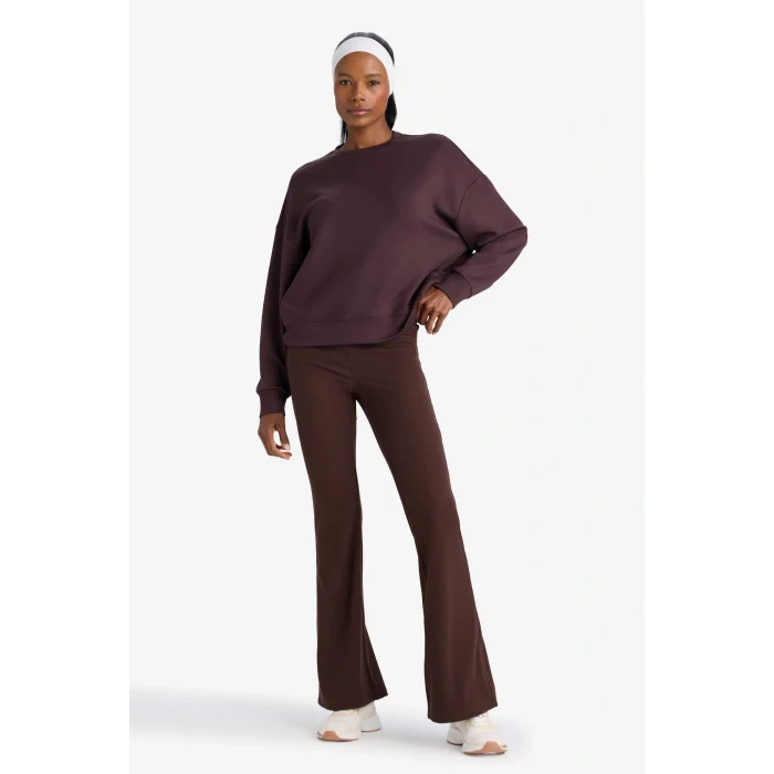 Defacto E8954AXBN340 Kahve DeFactoFit Oversize Geniş Kalıp Bisiklet Yaka Modal Sporcu Sweatshirt