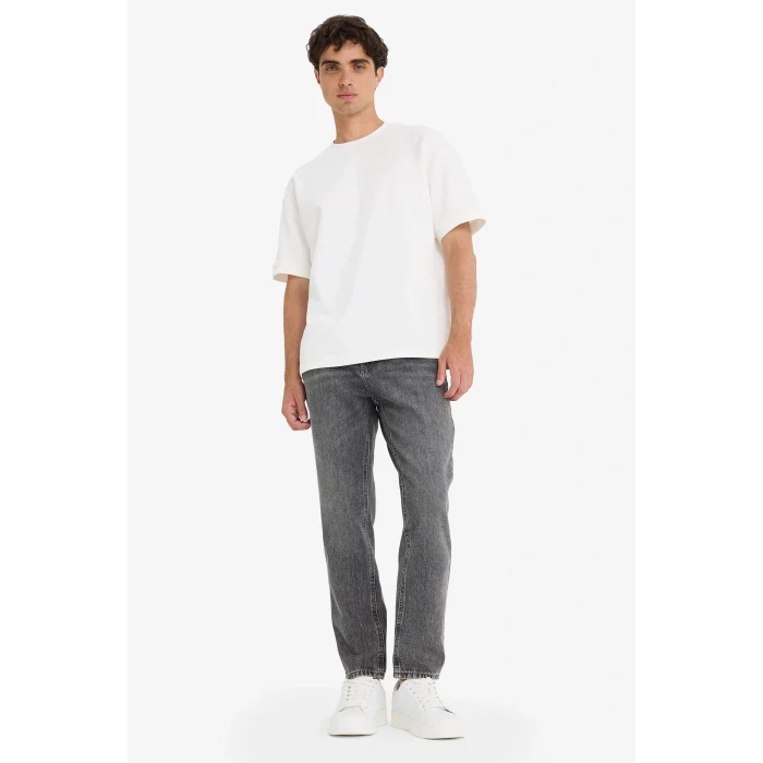 Defacto F2981AXNM55 Gri %100 Pamuk 90s Slim Fit Dar Kalıp Yüksek Bel Dar Paça Jean Pantolon