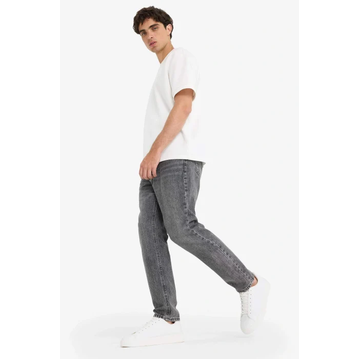 Defacto F2981AXNM55 Gri %100 Pamuk 90s Slim Fit Dar Kalıp Yüksek Bel Dar Paça Jean Pantolon