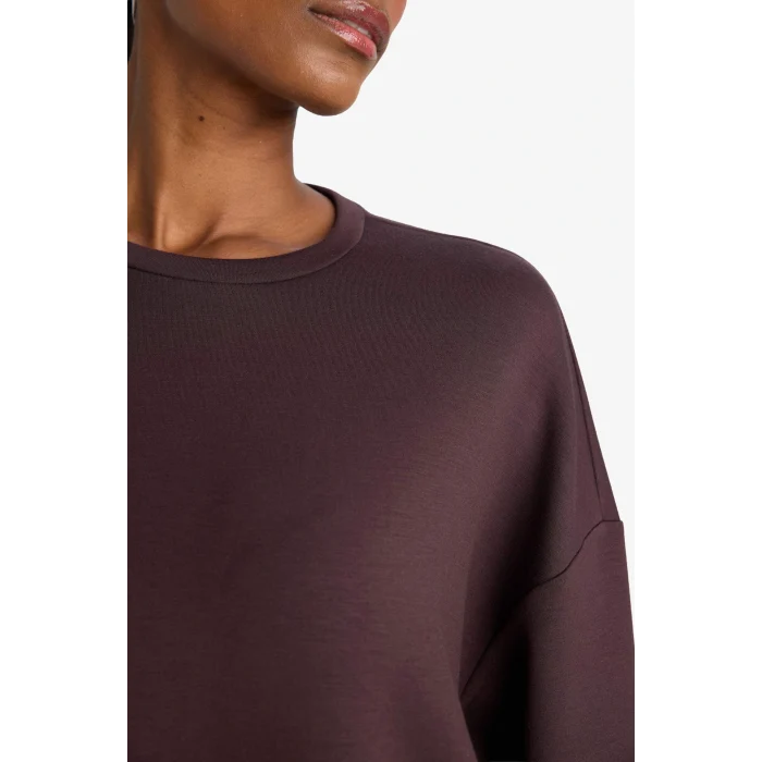 Defacto E8954AXBN340 Kahve DeFactoFit Oversize Geniş Kalıp Bisiklet Yaka Modal Sporcu Sweatshirt