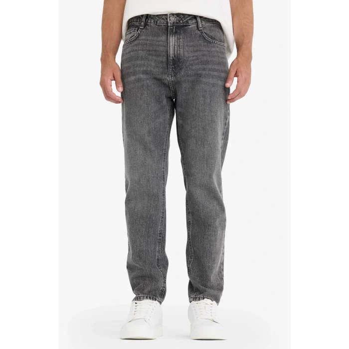 Defacto F2981AXNM55 Gri %100 Pamuk 90s Slim Fit Dar Kalıp Yüksek Bel Dar Paça Jean Pantolon