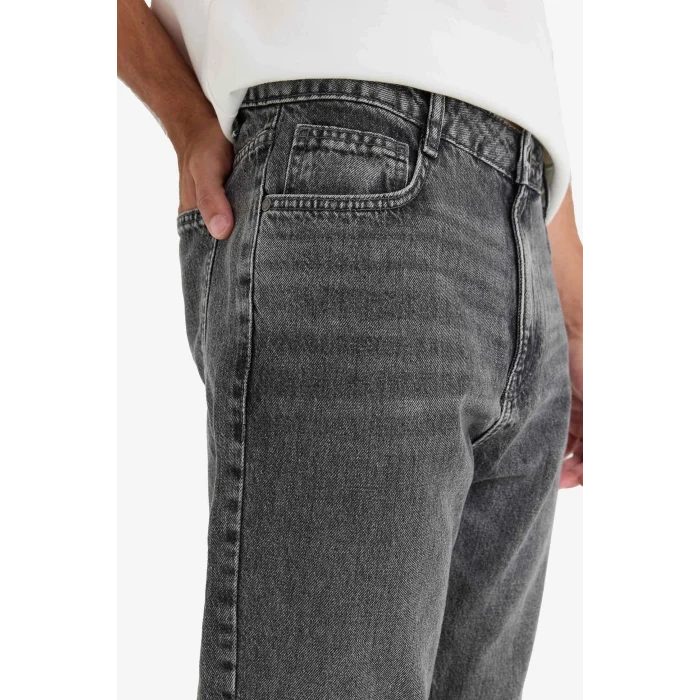 Defacto F2981AXNM55 Gri %100 Pamuk 90s Slim Fit Dar Kalıp Yüksek Bel Dar Paça Jean Pantolon