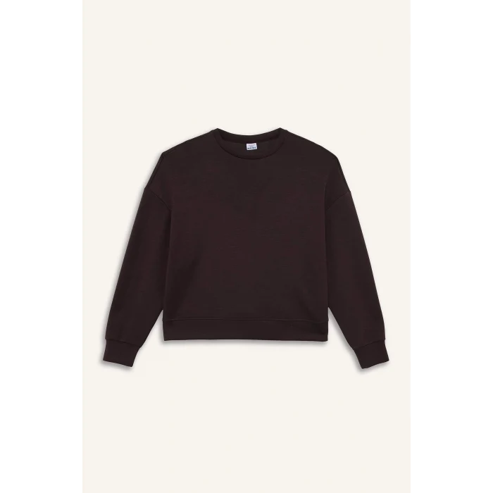 Defacto E8954AXBN340 Kahve DeFactoFit Oversize Geniş Kalıp Bisiklet Yaka Modal Sporcu Sweatshirt
