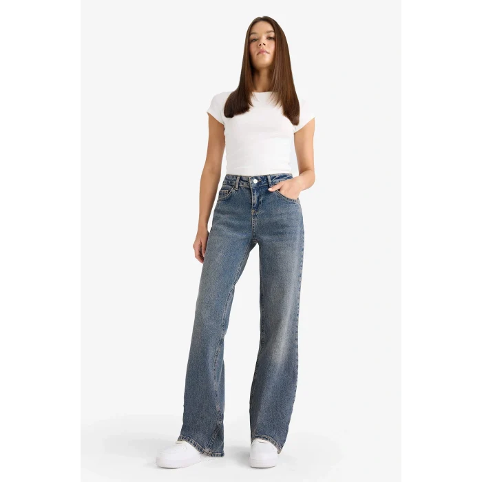Defacto G1407AXNM34 Mavi Düşük Bel Uzun Jean Yıkamalı Pantolon