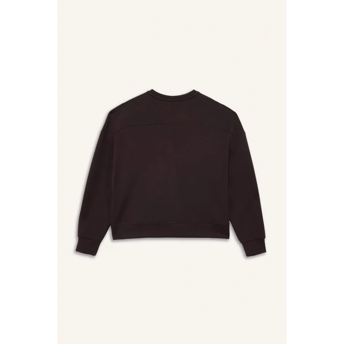 Defacto E8954AXBN340 Kahve DeFactoFit Oversize Geniş Kalıp Bisiklet Yaka Modal Sporcu Sweatshirt