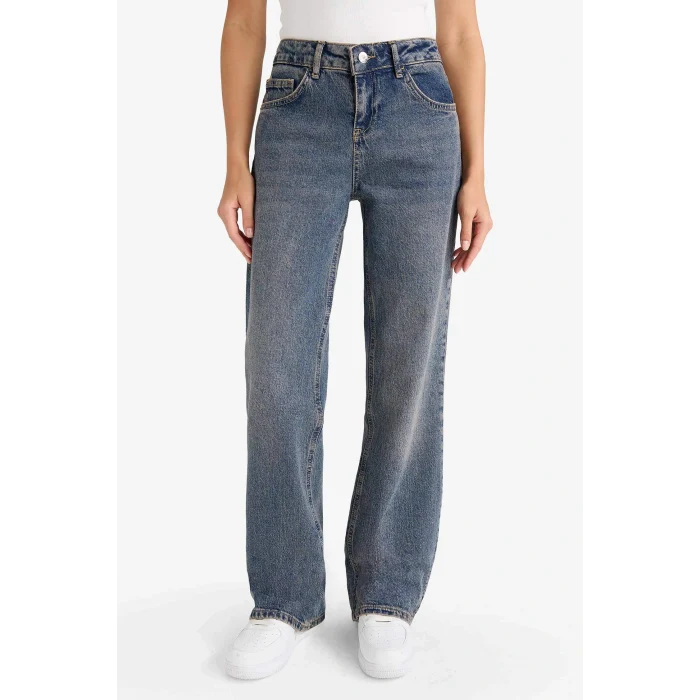 Defacto G1407AXNM34 Mavi Düşük Bel Uzun Jean Yıkamalı Pantolon