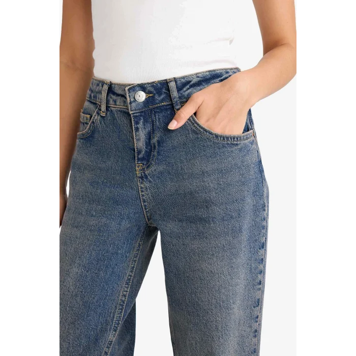 Defacto G1407AXNM34 Mavi Düşük Bel Uzun Jean Yıkamalı Pantolon
