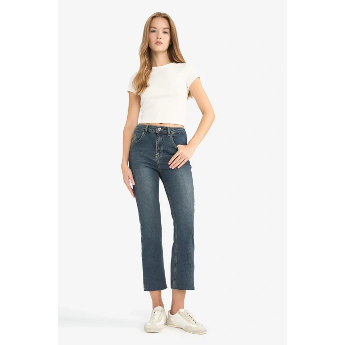 Defacto G2217AXNM34 Mavi Crop Flare Fit Düşük Bel Bilek Boy Jean Yıkamalı Pantolon
