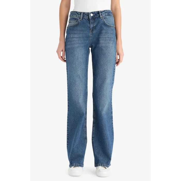 Defacto G1407AXNM28 Mavi Düşük Bel Uzun Jean Yıkamalı Pantolon