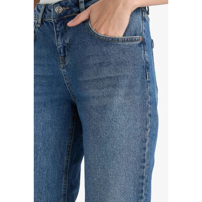 Defacto G1407AXNM28 Mavi Düşük Bel Uzun Jean Yıkamalı Pantolon