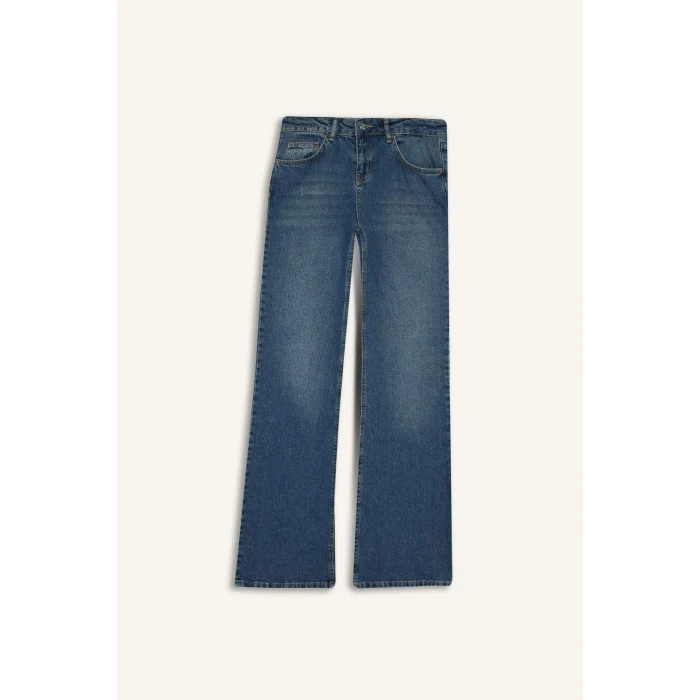 Defacto G1407AXNM28 Mavi Düşük Bel Uzun Jean Yıkamalı Pantolon