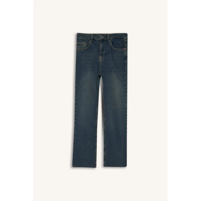 Defacto G2217AXNM34 Mavi Crop Flare Fit Düşük Bel Bilek Boy Jean Yıkamalı Pantolon