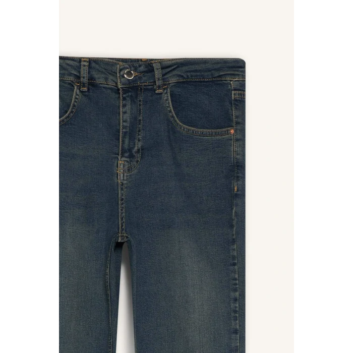 Defacto G2217AXNM34 Mavi Crop Flare Fit Düşük Bel Bilek Boy Jean Yıkamalı Pantolon