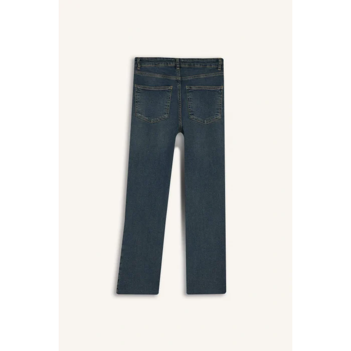 Defacto G2217AXNM34 Mavi Crop Flare Fit Düşük Bel Bilek Boy Jean Yıkamalı Pantolon