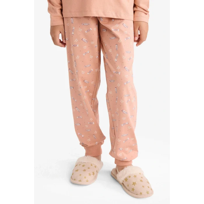 Defacto G0091A8BR478 Bordo Kız Çocuk Pijama Takımı Baskılı Uzun Kollu Üst Uzun Alt