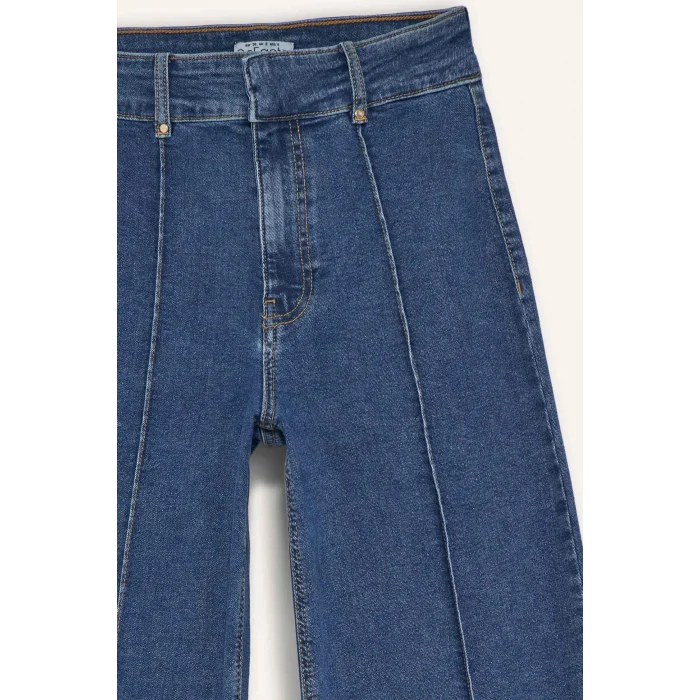 Defacto E9160AXNM28 Mavi Culotte Yüksek Bel Crop Fit Crop Jean Kar Yıkamalı Pantolon