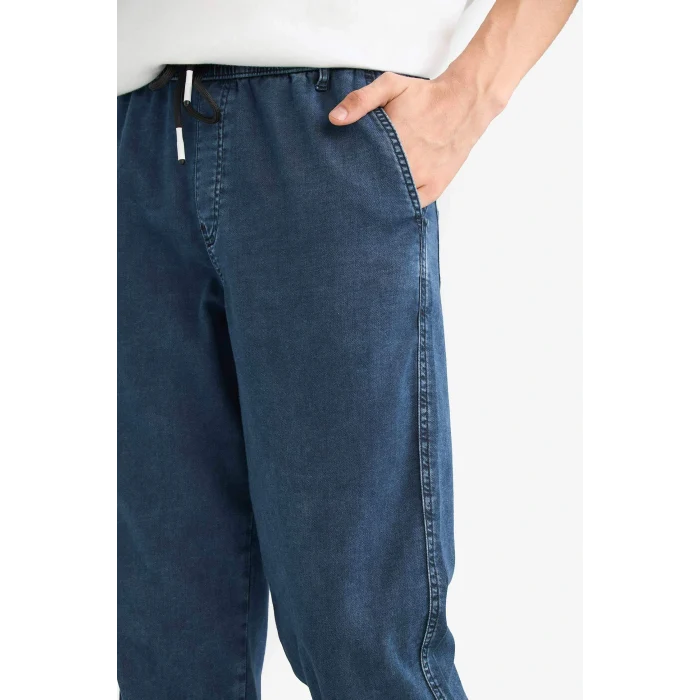 Defacto G1627AXNM83 İndigo Wide Leg Geniş Paça Beli Bağcıklı Jean Kar Yıkamalı Pantolon