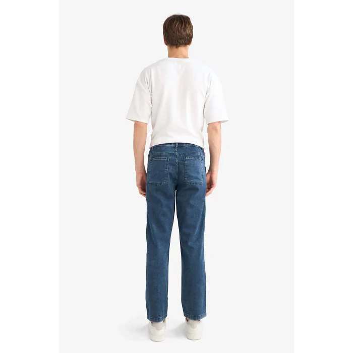Defacto G1627AXNM83 İndigo Wide Leg Geniş Paça Beli Bağcıklı Jean Kar Yıkamalı Pantolon