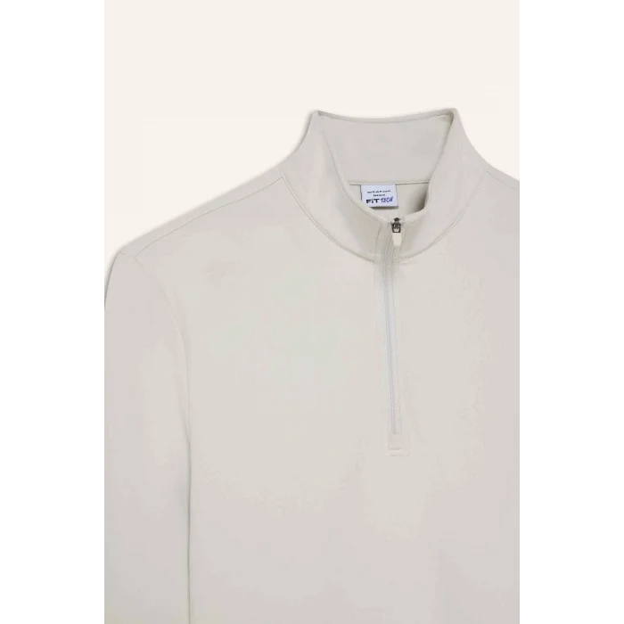 Defacto F1687AXBG721 Bej DeFactoFit Standart Fit Dik Yaka Fermuarlı Sporcu Sweatshirt