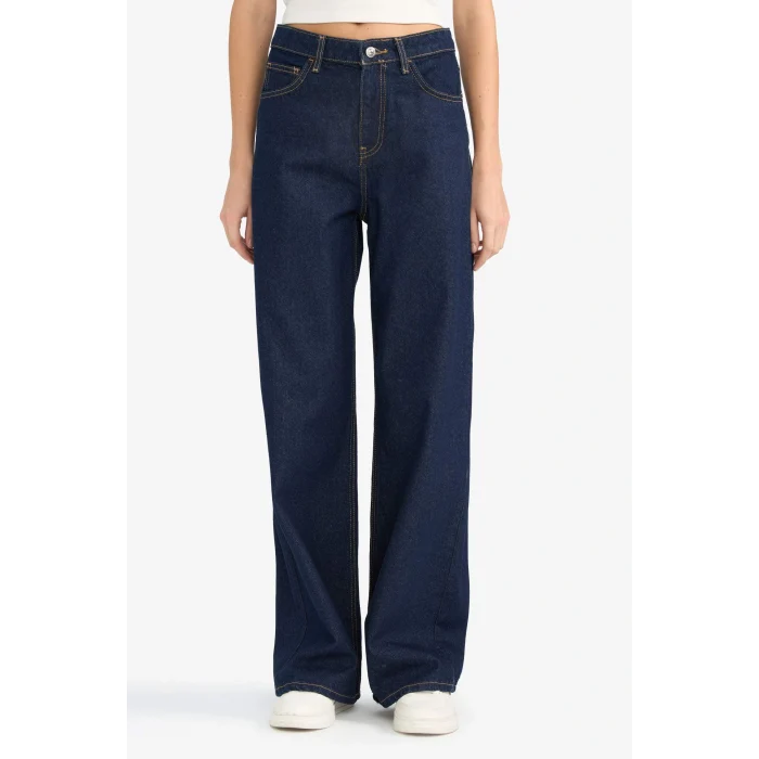 Defacto E9113AXNM82 Mavi Wide Leg Normal Bel Düz Paça Uzun Jean Pantolon