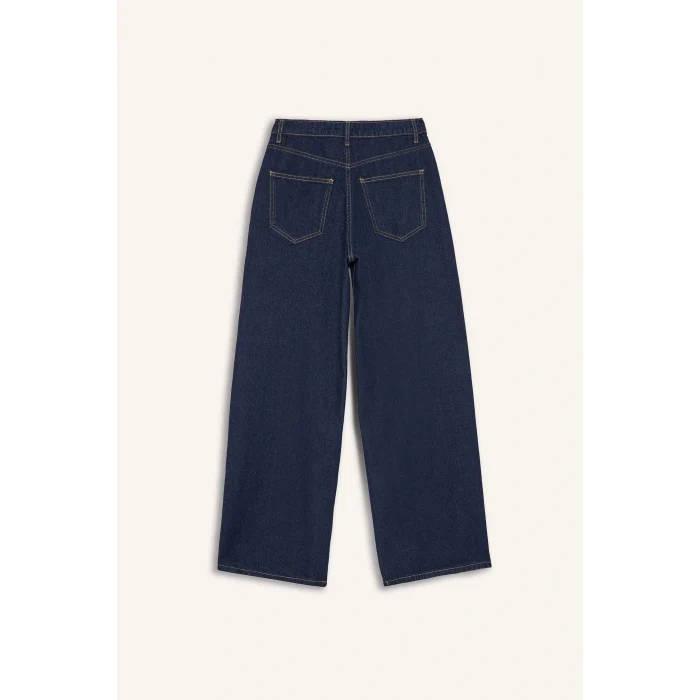 Defacto E9113AXNM82 Mavi Wide Leg Normal Bel Düz Paça Uzun Jean Pantolon