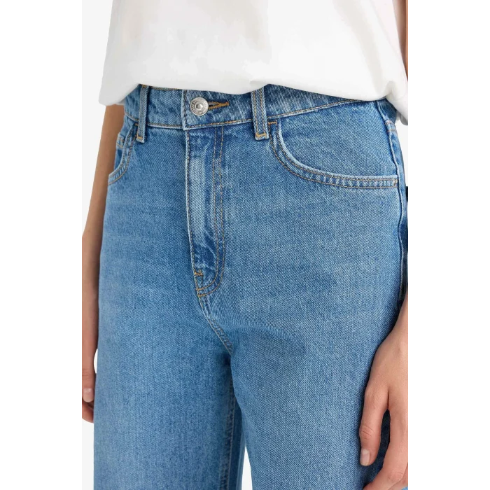 Defacto F1704AXNM28 Mavi 90s Wide Leg Yüksek Bel Düz Paça Uzun Jean Pantolon