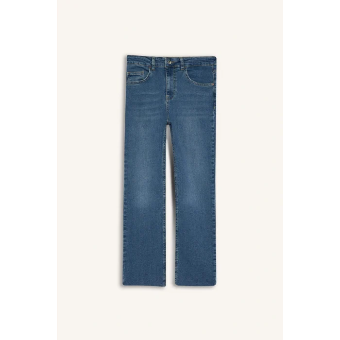 Defacto G2217AXNM28 Mavi Crop Flare Fit Düşük Bel Bilek Boy Jean Yıkamalı Pantolon