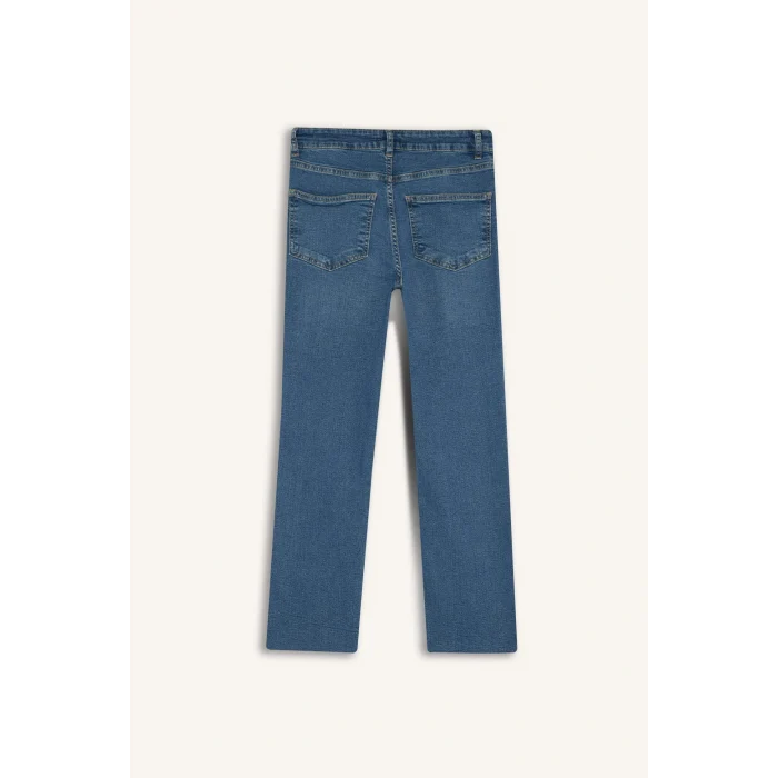 Defacto G2217AXNM28 Mavi Crop Flare Fit Düşük Bel Bilek Boy Jean Yıkamalı Pantolon