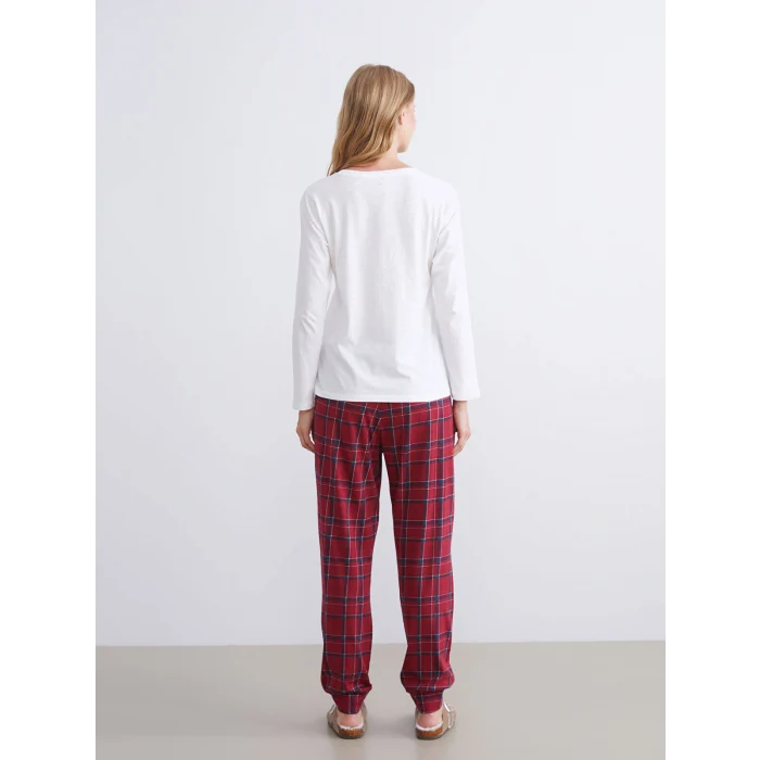 LCW DREAM Bordo Ayı Teddy Baskılı Kadın Pijama Takımı