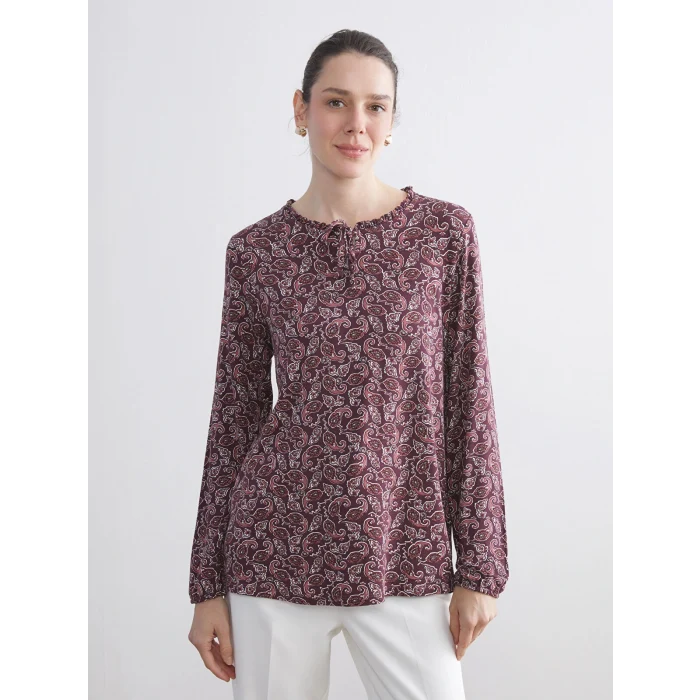 LCW Grace Kırmızı Bağlamalı Yaka Desenli Bluz