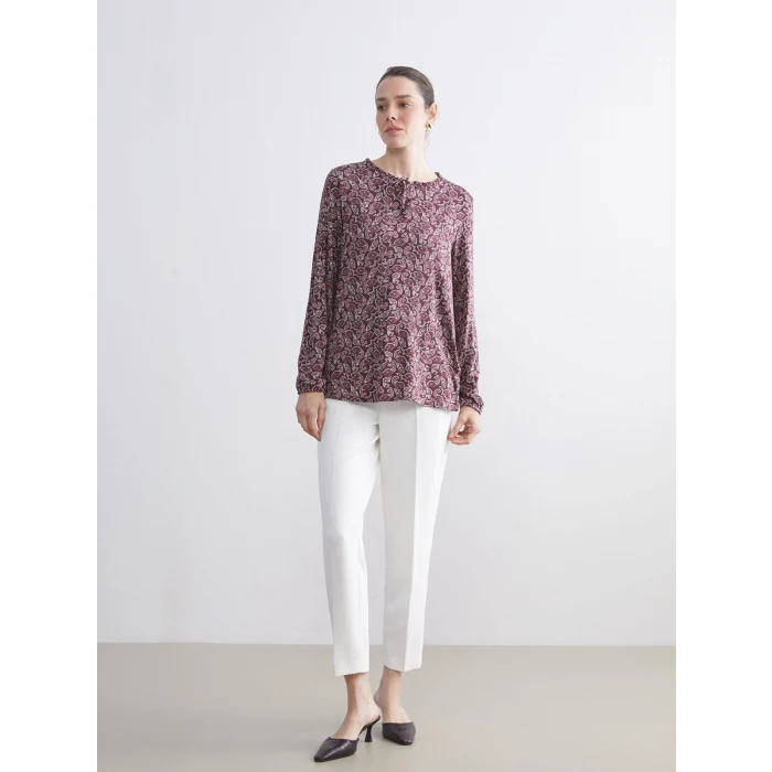 LCW Grace Kırmızı Bağlamalı Yaka Desenli Bluz