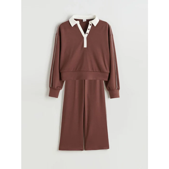 LCW Kids Bordo Polo Yaka Kız Çocuk Sweatshirt ve Eşofman Alt